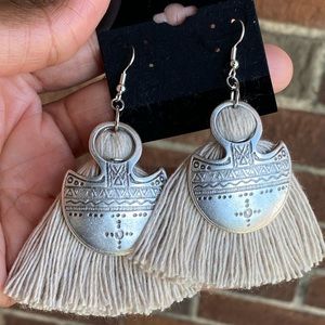 Antiqued Silver Plated Brass Tribal Macrame Earrings